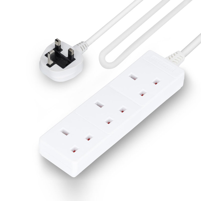 GEEPAS 3 Gang Extension Lead, 1M Cable | 3-Way Plug Extension Cable, 13A | Wall Mountable & Multi Socket Mains Strip For Home Bedroom Office | Heavy Duty UK Plug | White