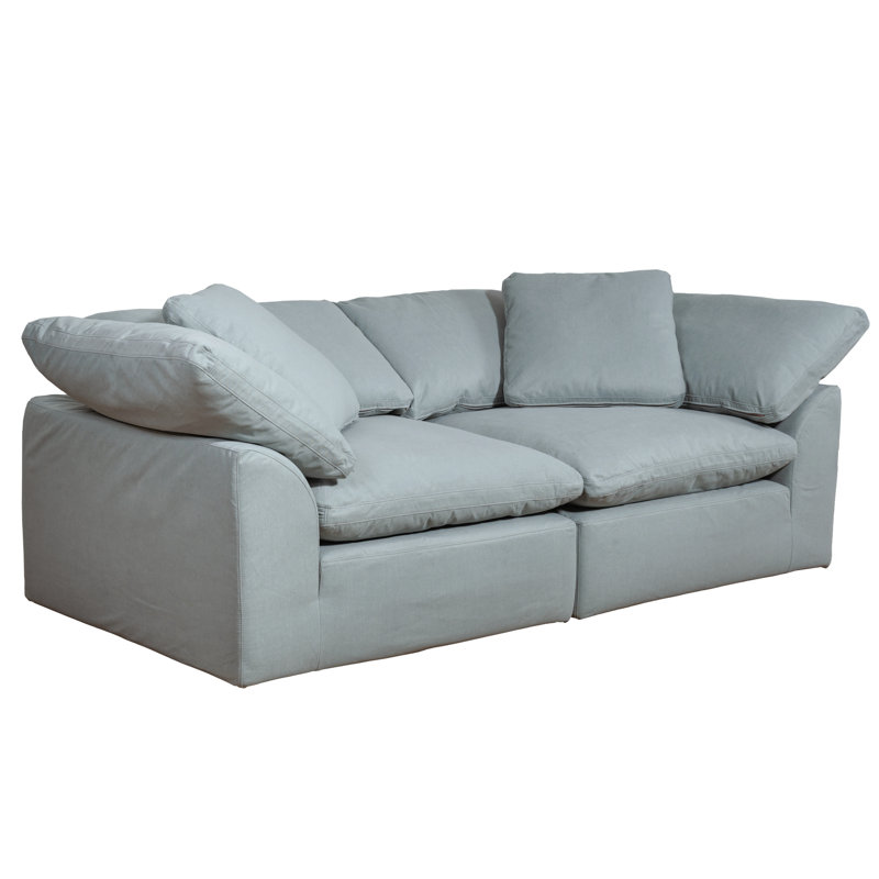 Canapé modulaire surdimensionné en tissu 2 pièces à dossier profond de 88 po inspiré des nuages | Housses imperméables et lavables résistantes aux taches, coussins moelleux rembourrés de duvet | Conception minimaliste moderne - Collection Sunset Trading Puff (bleu océan)