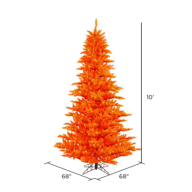 Orange Fir Lighted Artificial Fir Christmas Tree, 10' H