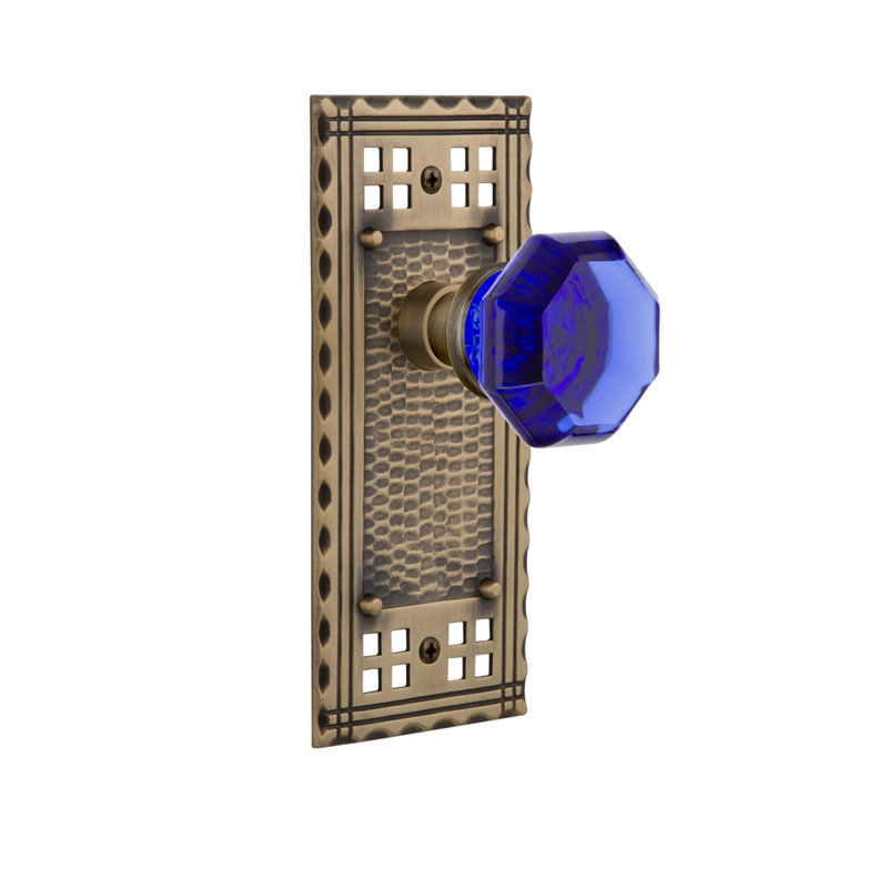 Craftsman Plate with Waldorf Cobalt Door Knob, Antique Brass, 2-3/8”