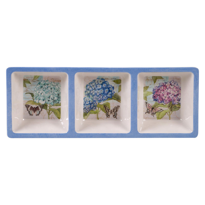 Hydrangea Garden Floral Melamine 3-Piece Serving Set