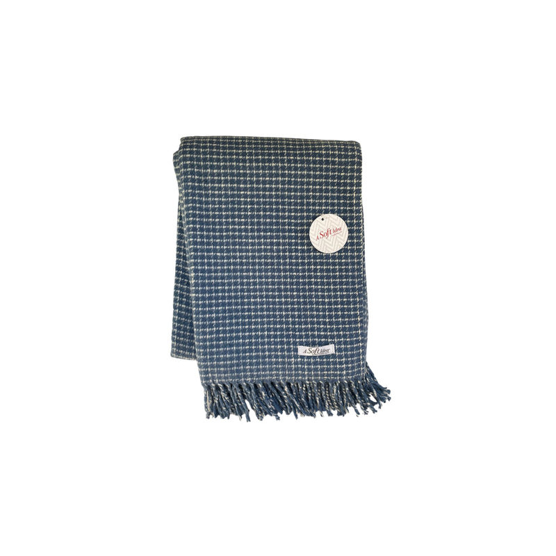 Jeté à petits carreaux, Bleu / crème à carreaux, L 67 po x l 50 po
