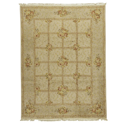 Hand Knotted Oriental Area Rug in Beige