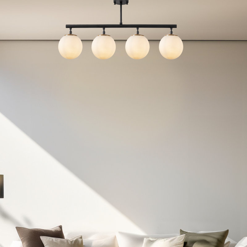 Luminaire suspendu pour îlot de cuisine 4 lumières avec capuchon en verre, Givré, Noir