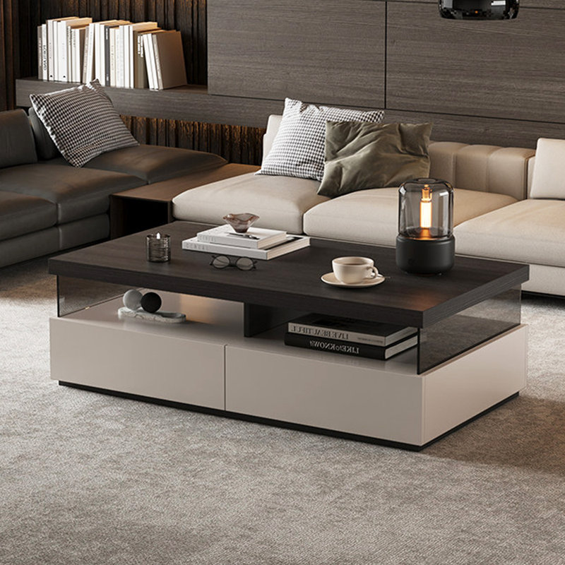 Table basse rectangulaire avec rangement pour petit appartement, 16.53" H x 51.18" L x 27.55" W, Noir, Blanc cassé