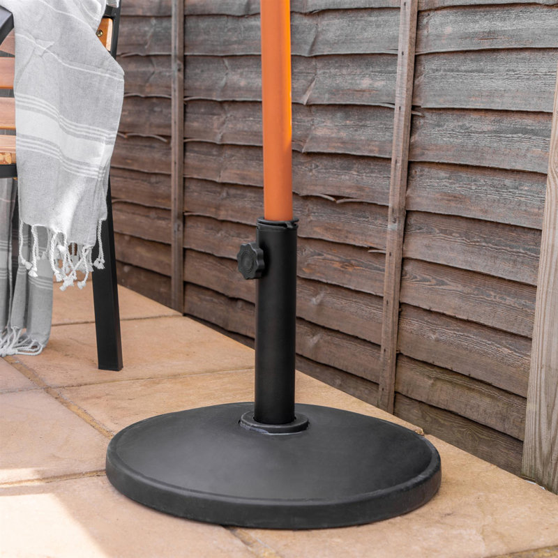 Wooden Garden Parasol & Base - 2.7m, Orange, Green