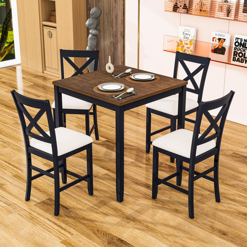 5-Piece Dining Table Set with 4 Chairs, Black/Oak