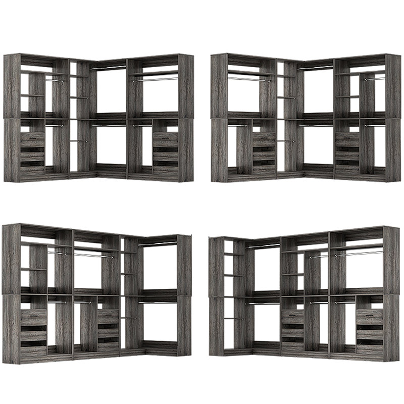 72"-108"Closet System With Drawers And Rods, Gray