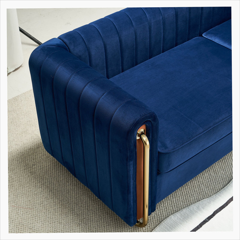 Canapé rembourré en tissu 2 places Helsel, Bleu