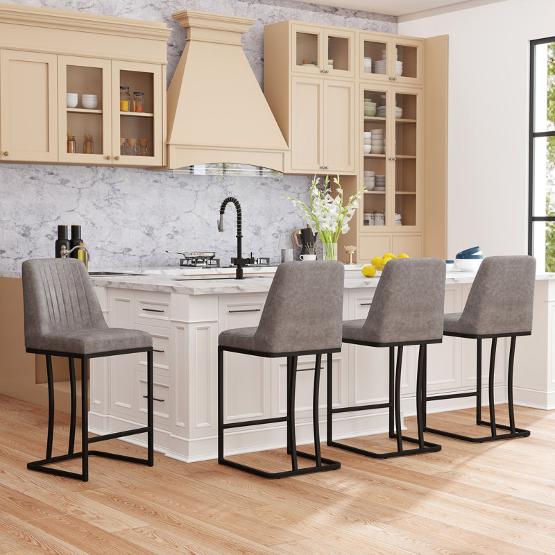 Irvona Upholstered Counter Stool with Metal Frame, Gray PU-like Fabric