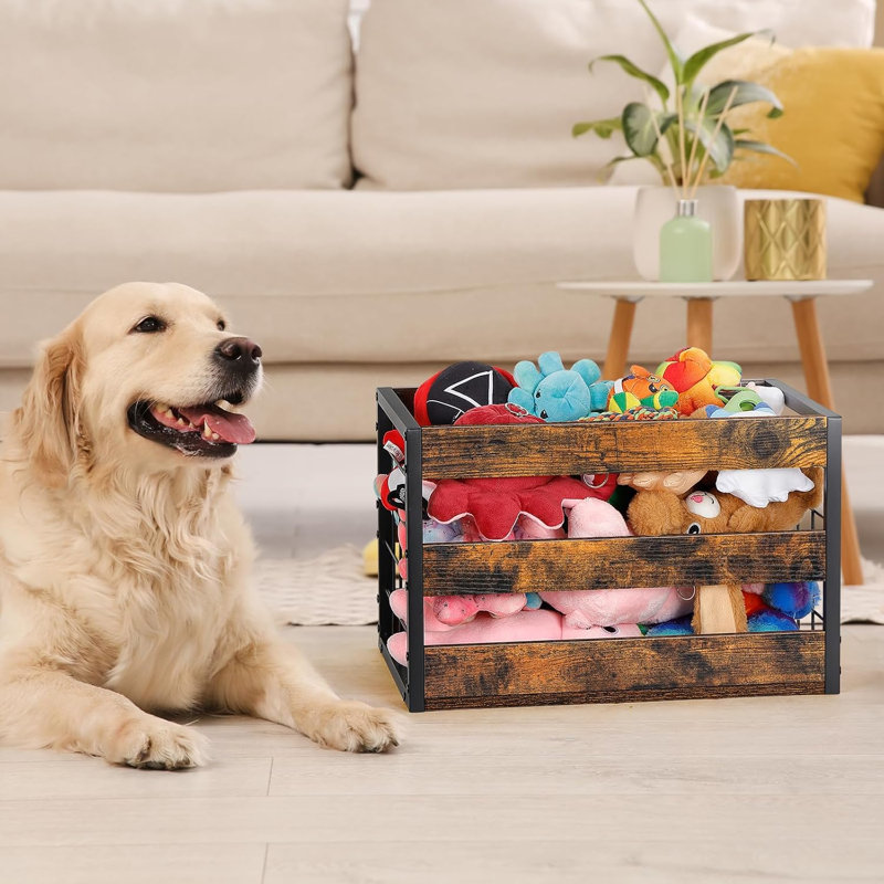 Dog Toy Basket, Large Dog Toy Storage Bin For Pet, Metal Dog Toy Box With Handle, Chew-Proof Dog Stuff Organizer For Puppy Leash, Food, Accessories