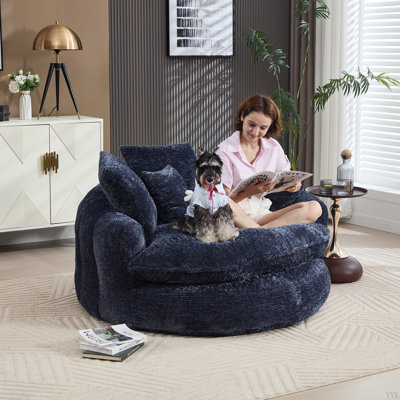 55" Long Polyester  Foam Armchair, Oversized Round Chair, Fluffy Modern Sofa Bed For Living Room, Relaxation Room And Projection Room, Wide Armchair Chaise Longue Armchair With Pillows