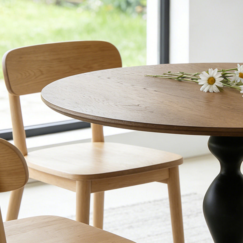 Table de salle à manger ronde, plateau de table en bois de frêne massif avec base en acier au carbone robuste, assemblage facile, table tulipe de style Mid-Century pour la salle à manger et la cuisine