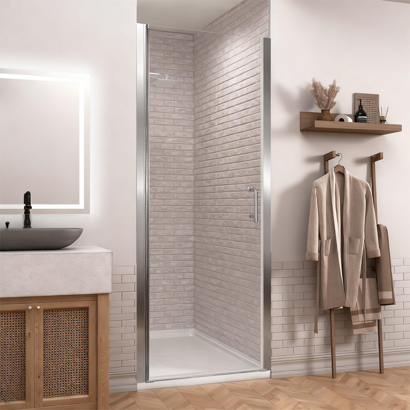 Porte de douche pivotante en verre sans cadre avec verre certifié, Chrome chrome