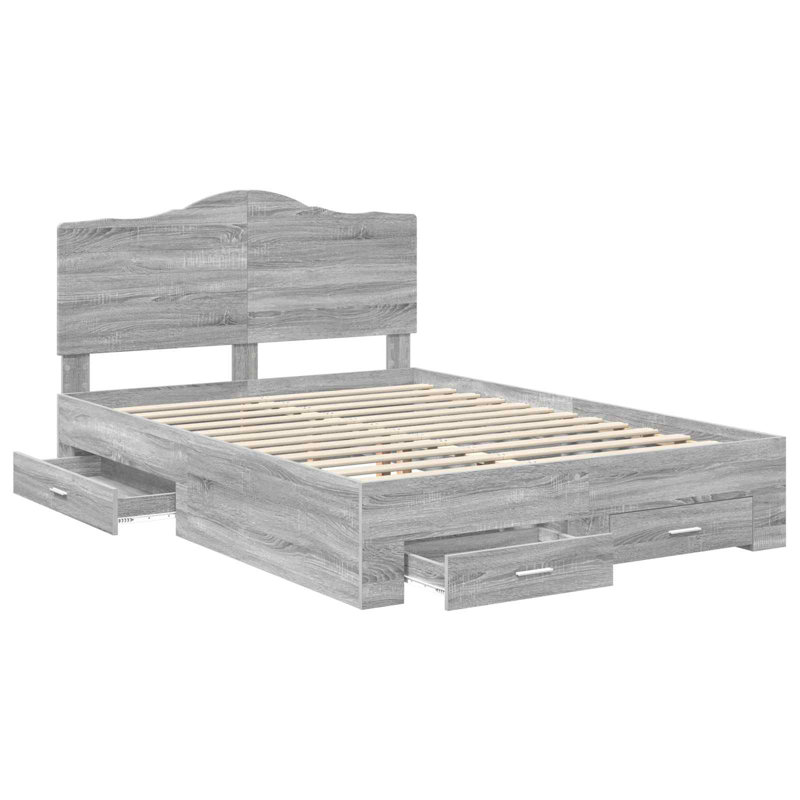 Bed Frame, European Double (140 x 200 cm), Grey Sonoma