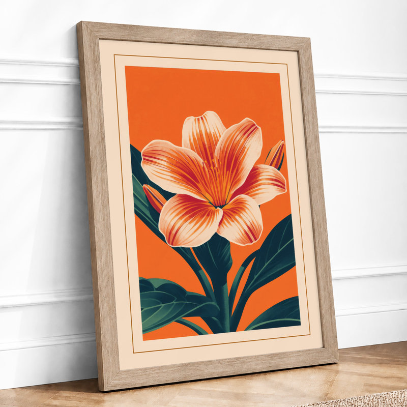Striped Bloom Botanical - Framed Print, A1 - 84.1 x 59.4 cm, Oak