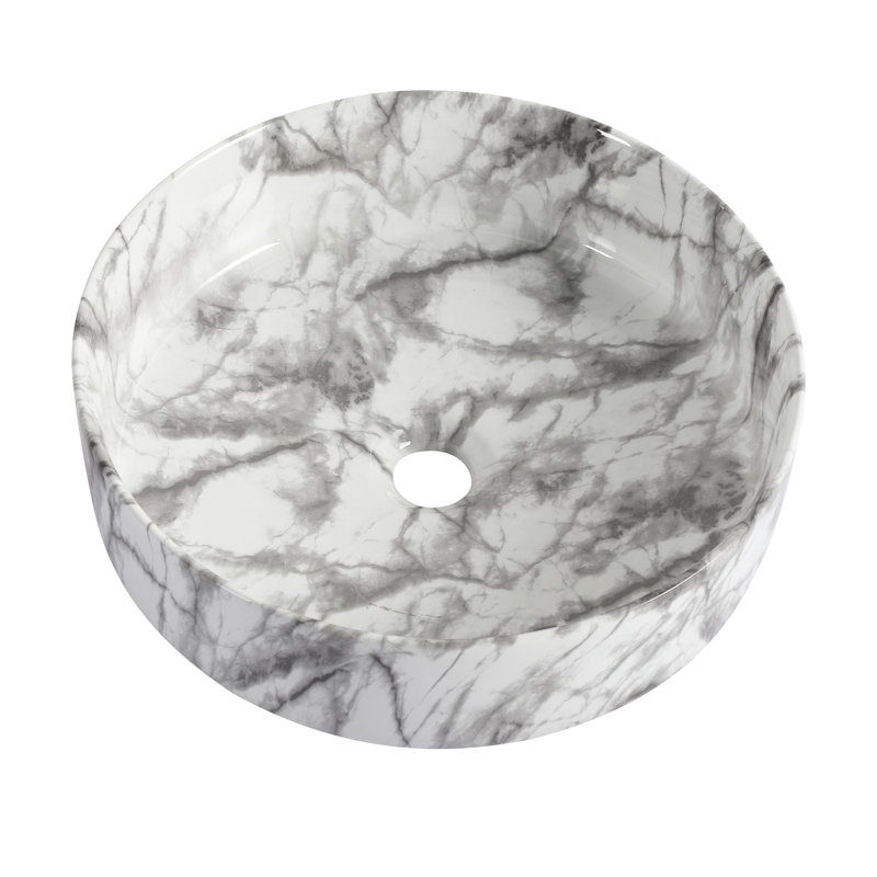 Ceramic Bathroom Above Counter Basin, Exquisite Craftsmanship, High - Temperature Fired, 15.34 Inches Deep White Grey Art Sink, Stain , Quality Glaze, 18.75 Pounds