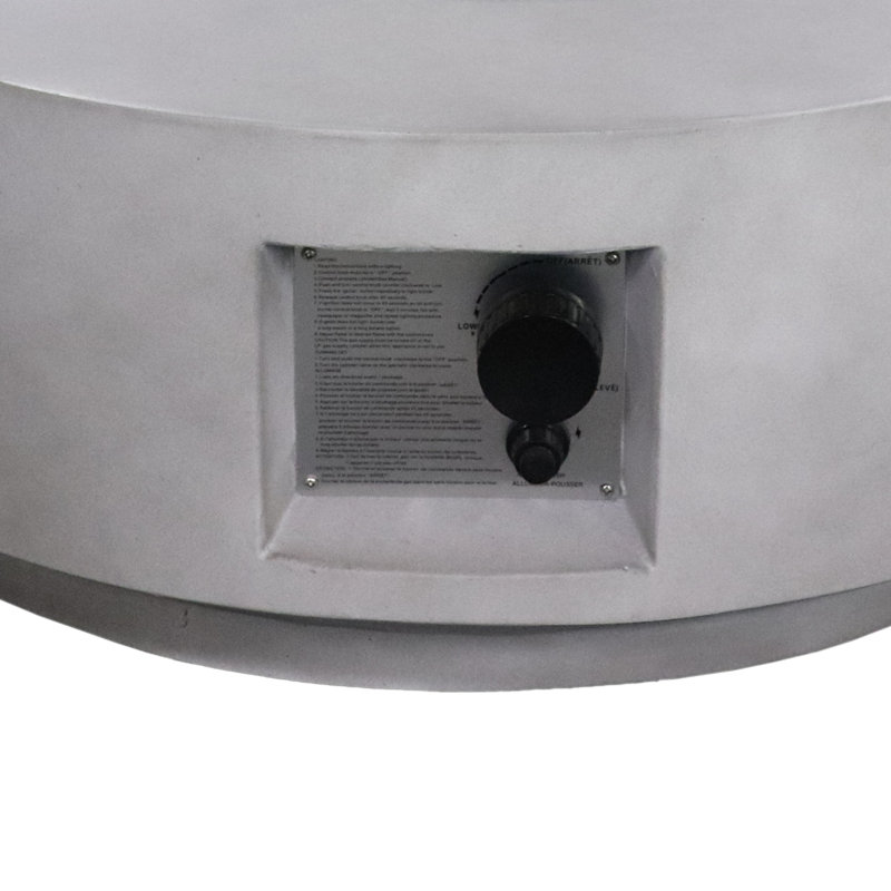 Foyer de table d'extérieur au gaz propane en béton renforcé de fibre H 11 po x l 30 po avec couvercle Rashid, Béton naturel