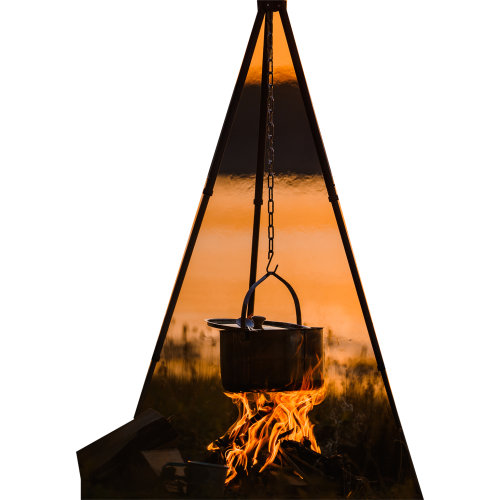 SP13241 Pot en fonte silhouette camp feu de cuisson hors grille découpe carton debout