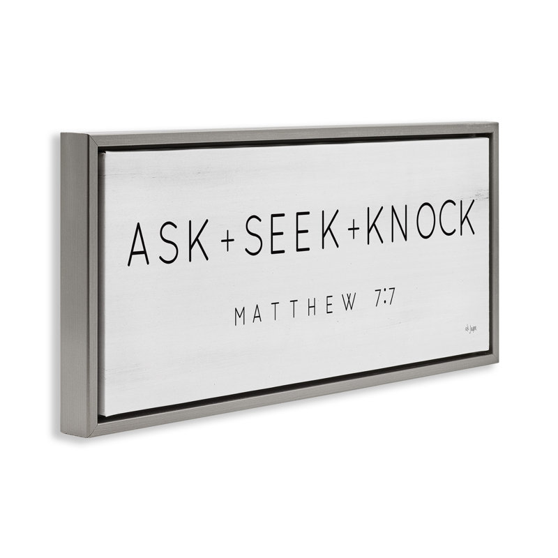 Ask Seek Knock Minimal Scripture, Luster Gray Floater Frame, 11" H x 25" W