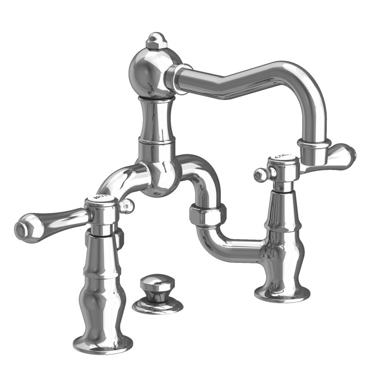 Chesterfield Bathroom Bridge Faucet with Drain Assembly, Polished Chrome, Bridge