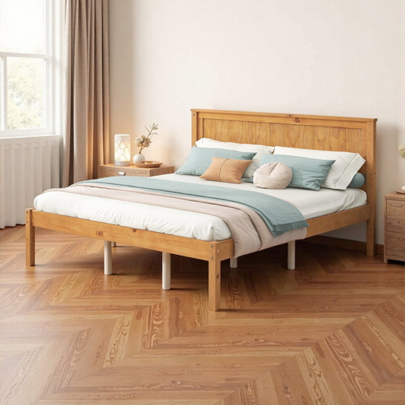 Grand lit plateforme avec tête de lit - Finition chêne, Chêne