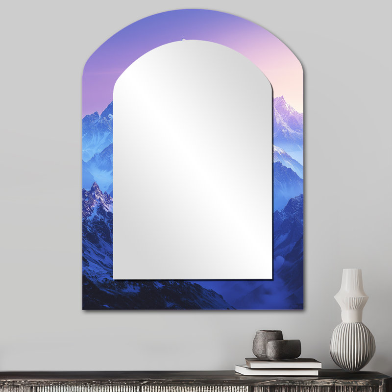 «Alaska Snow Capped Summit at Twilight IV», miroir mural en Alaska, miroir décoratif asymétrique blanc, impression sur métal
