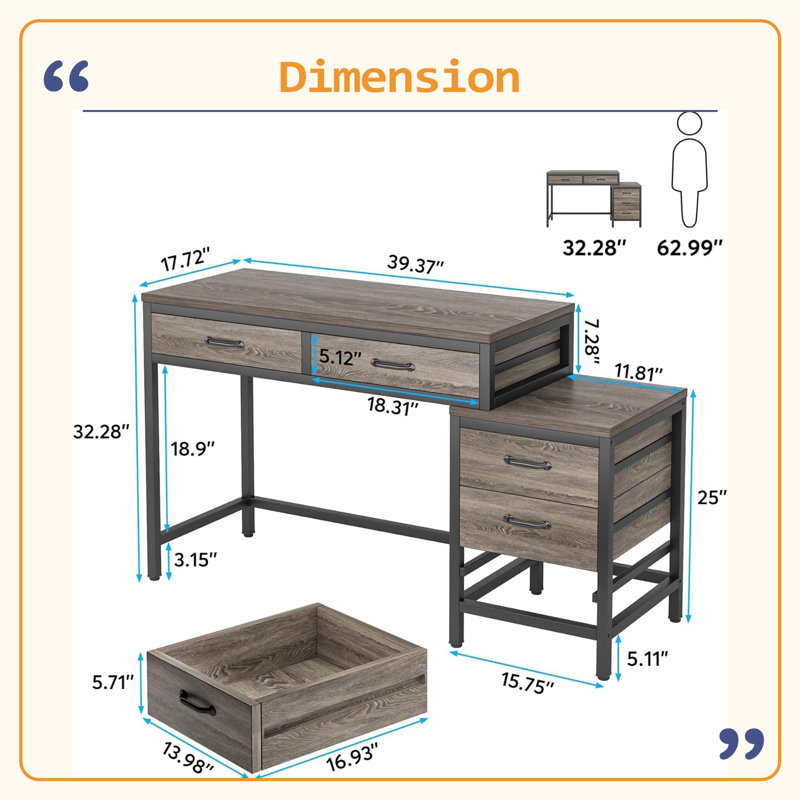 Bureau de style industriel, bureau d'ordinateur