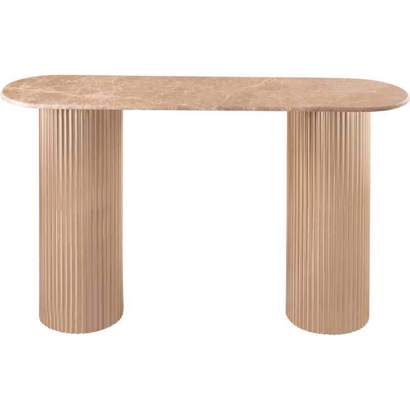 Table console Cindra Beige avec plateau en marbre véritable et piètement en fer, Beige / laiton