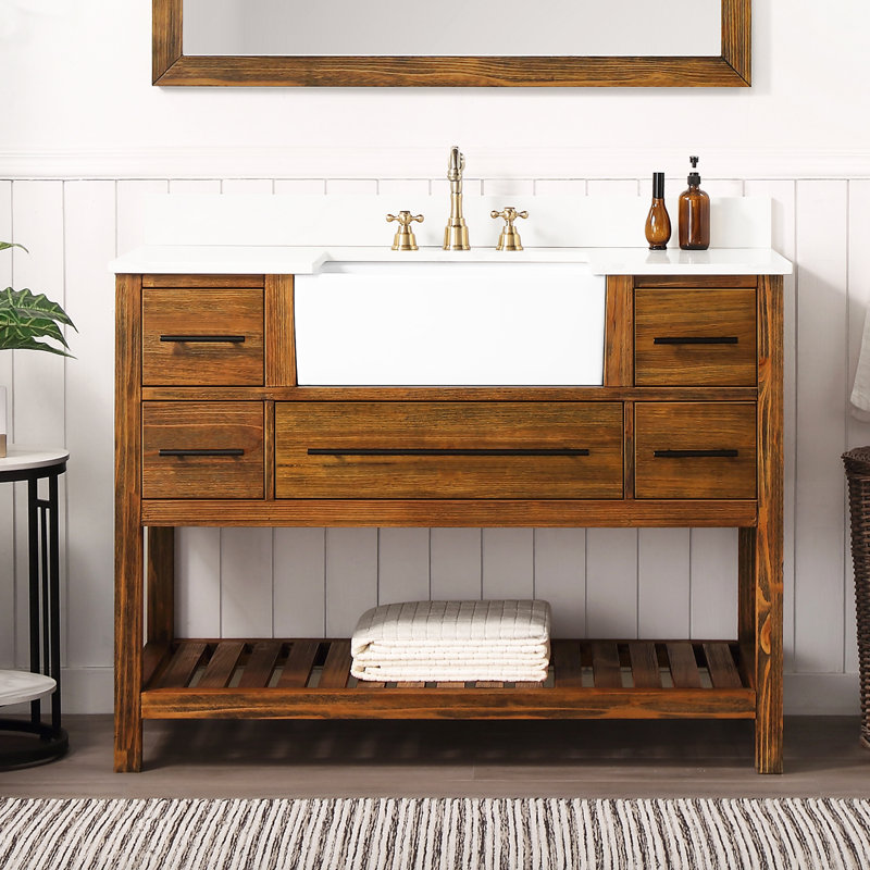 Gurseace 48'' Farmhouse Style Bathroom Single Sink Vanity Set With White Quartz Countertop,Backsplash, Fully Assembled