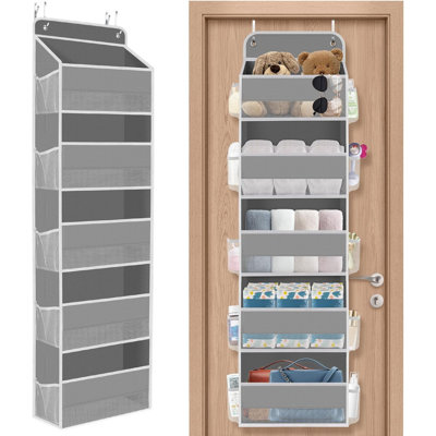 1 Pack Over The Door Organizer, Hanging Storage Organizer With Clear Window, 40Lb Ultra Sturdy Large Capacity Room Organizer For Pantry Laundry Bathroom Nursery Closet Baby Essential (Grey)
