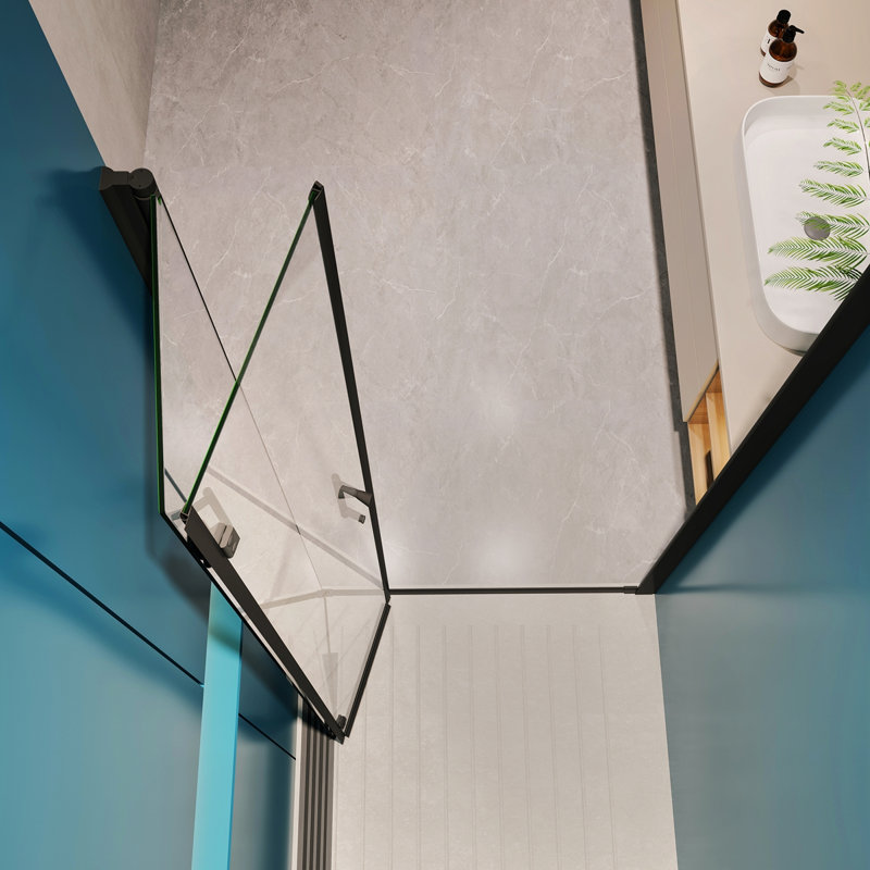 1 3/8" Adjustment,Universal Pivot Shower Door, With 1/4" Tempered Glass Finish 3272, Black