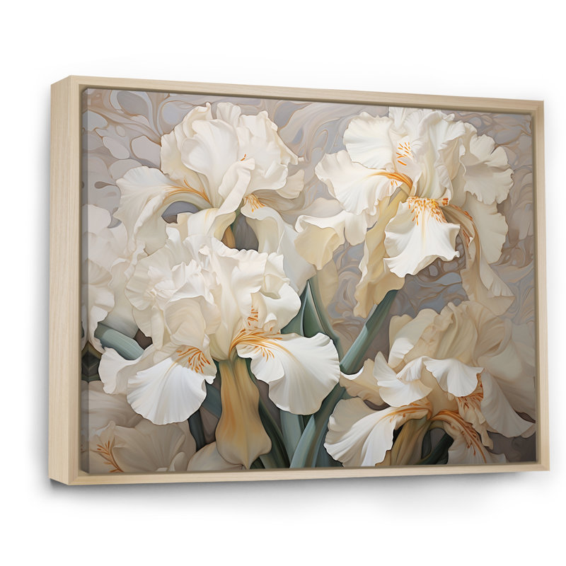 Beige minimalisme iris pétales radieux, Cadre naturel flottant, H 12 po x l 20 po x P 1 po