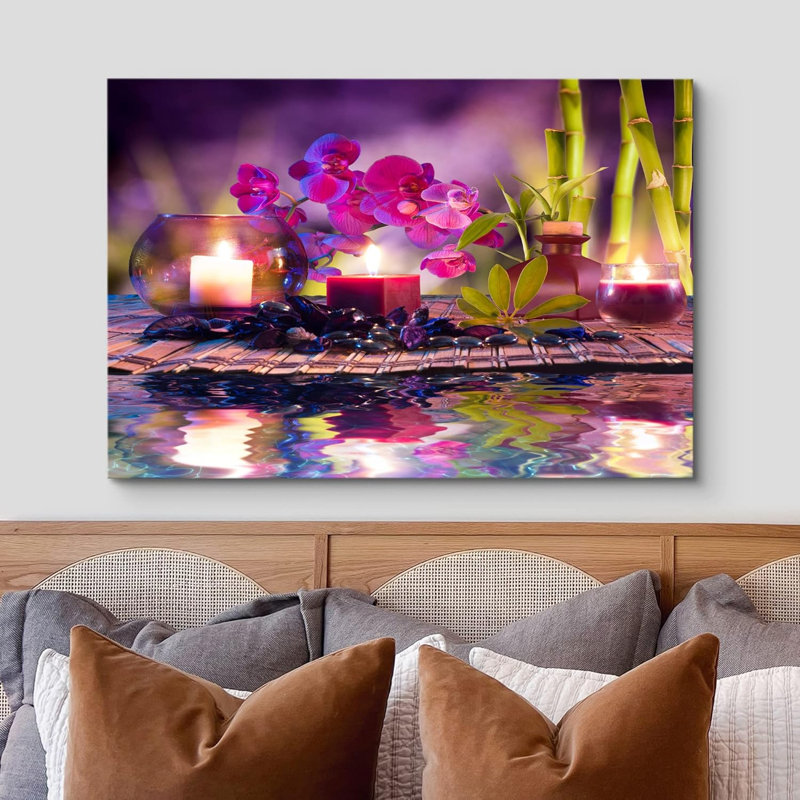 Zen Zen Relaxing Orchid Flower Bamboo Water Pond, H 16 po x l 24 po