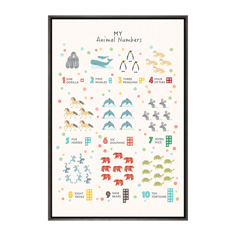 Nombre d'animaux - impression, H 60 po x l 40po x P 1,5 po, Toile avec cadre gris, Pas de tapis