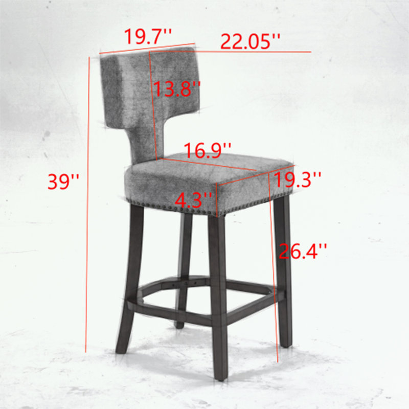 Upholstered Bar Stools Set of 2 with nails decoration, Beige