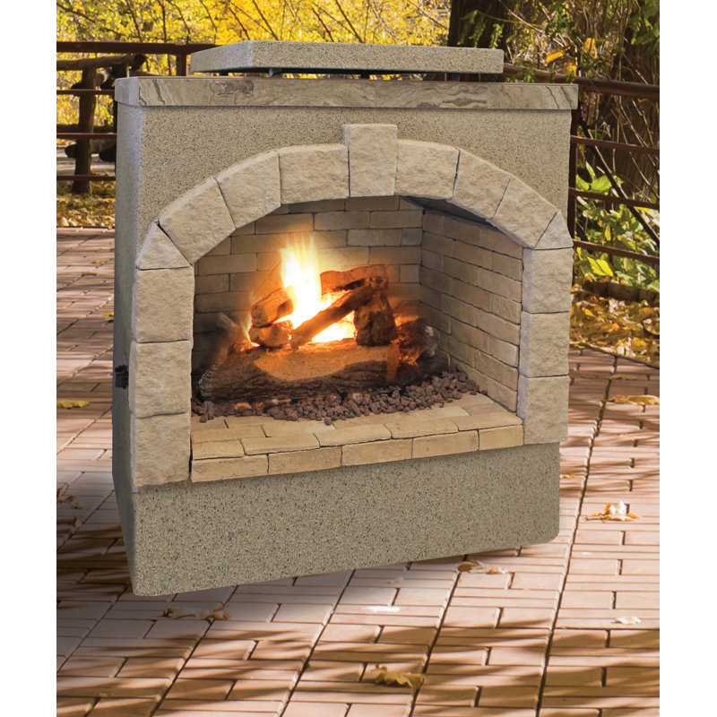 59" Stone and Stucco Propane Gas Outdoor Fireplace