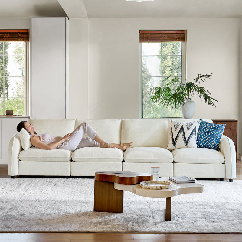 Terencio Modern Modular Storage Sectional Sofa with Hassle-free Assembly, 34.5" H x 136" W x 35.75" D, Ivory