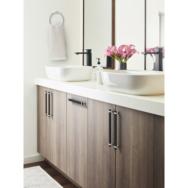 Overton 8-13/16 Inch Brushed Matte Black and Polished Chrome Bar Pull