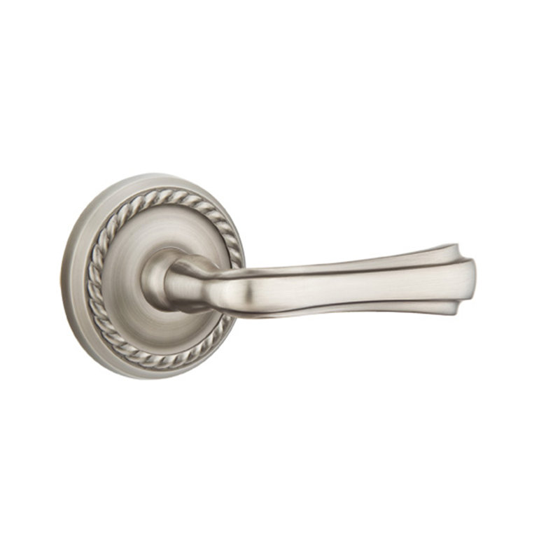 Wembley Flat Privacy (Bed & Bath) Door Lever with Round Rosette, Right, Antique Nickel