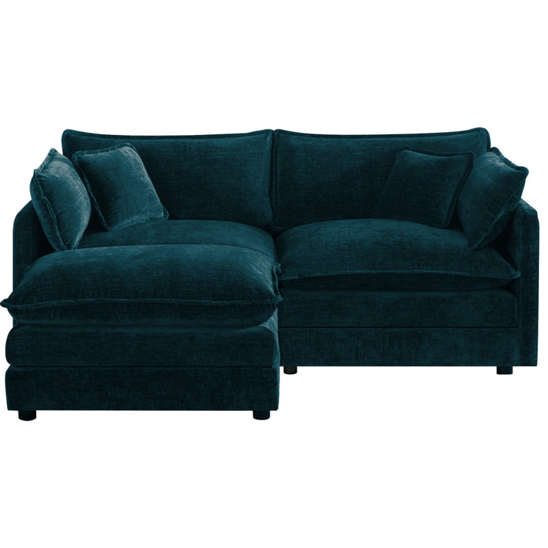 Comfy L Shaped Modular Coush Loveseat Sofa With 1 Ottoman, Blue Chenille