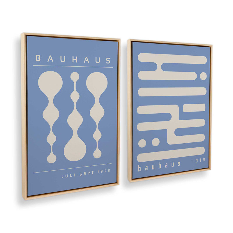 Ensemble de 2 rétro et circuits bleu Bauhaus, Cadre américain en érable flottant, H 31 po x l 42 po