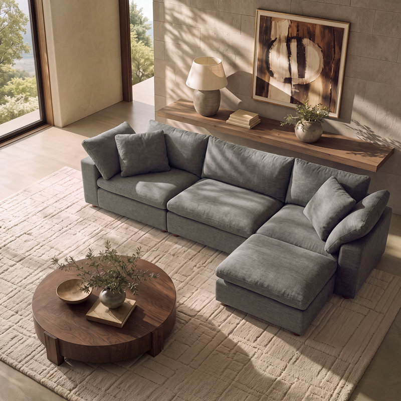 Canapés modulaires surdimensionnés en duvet avec un repose-pieds de 118 po Alberto, Polyester gris