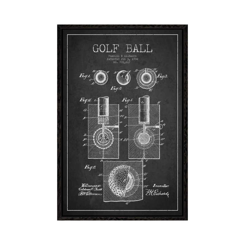 Golf Ball Charcoal Patent Blueprint by Aged Pixel - Wrapped Canvas Gallery-Wrapped Canvas Giclée, 101.6 cm H x 66.04 cm W