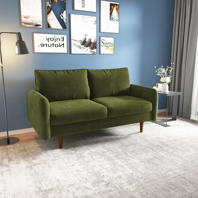 Anacapa 58" Velvet Round Arm Sofa Loveseat, Army Green Velvet