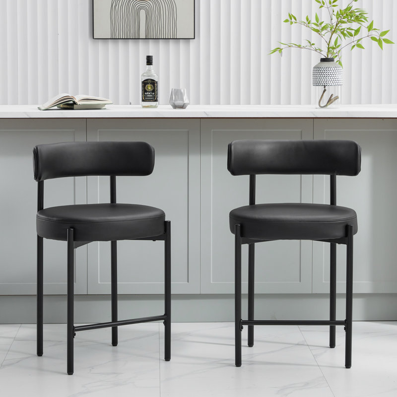 Najira Upholstered 24'' Counter Stool with Metal Frame, 3, Matte Black