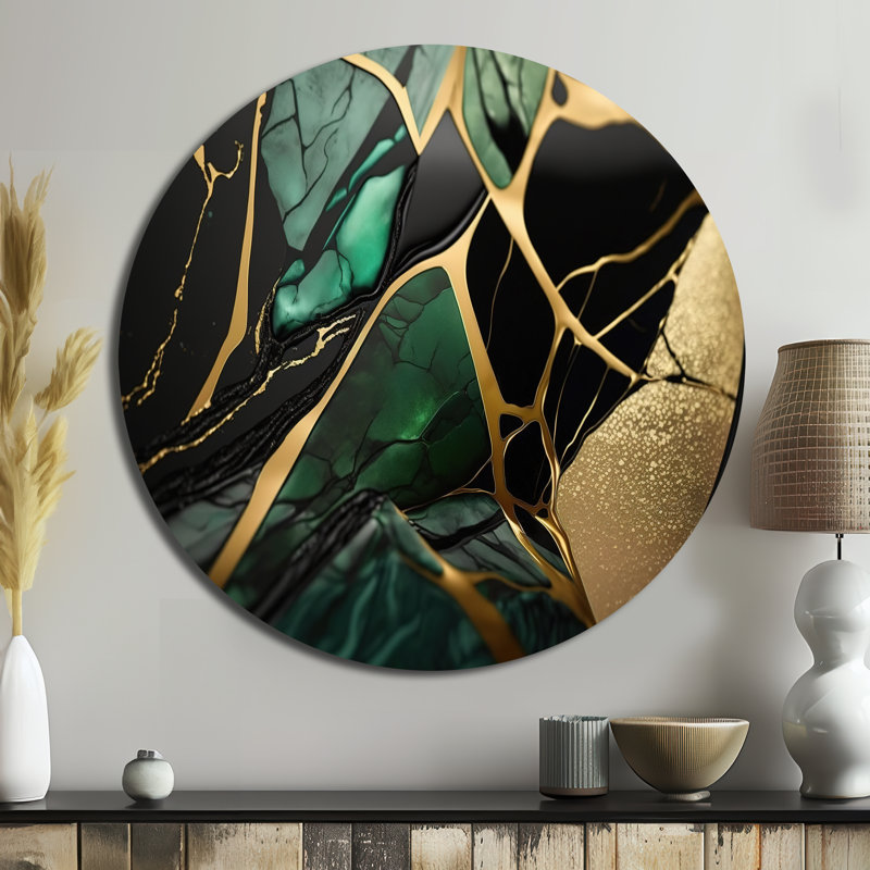 Géode abstraite verte III - Art abstrait rond en métal, H 16 po x l 16 po