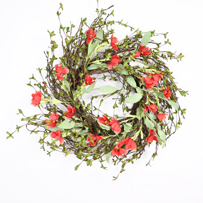26" Artificial Farmhouse Twig Greenery Foliage Leaves Spring Summer Wildflower Wreath For Front Door Wedding Party Home Decor