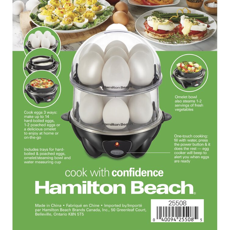 Hamilton Beach 3-in-1 Electric Egg Cooker for Hard Boiled Eggs, Poacher, Omelet Maker & Vegetable Steamer, Holds 14, Black (25508)