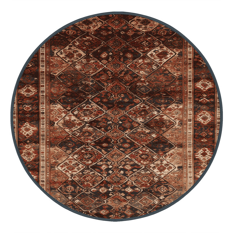 Tapis persan noir lavable à la machine, Rond 3 pi x 3 pi